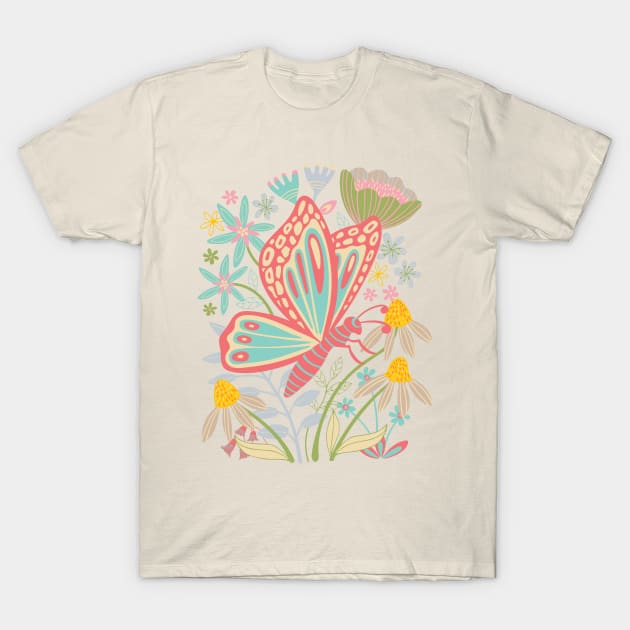 BUTTERFLY LANDING Cute Bug Insect Floral - UnBlink Studio by Jackie Tahara T-Shirt by UnBlink Studio by Jackie Tahara